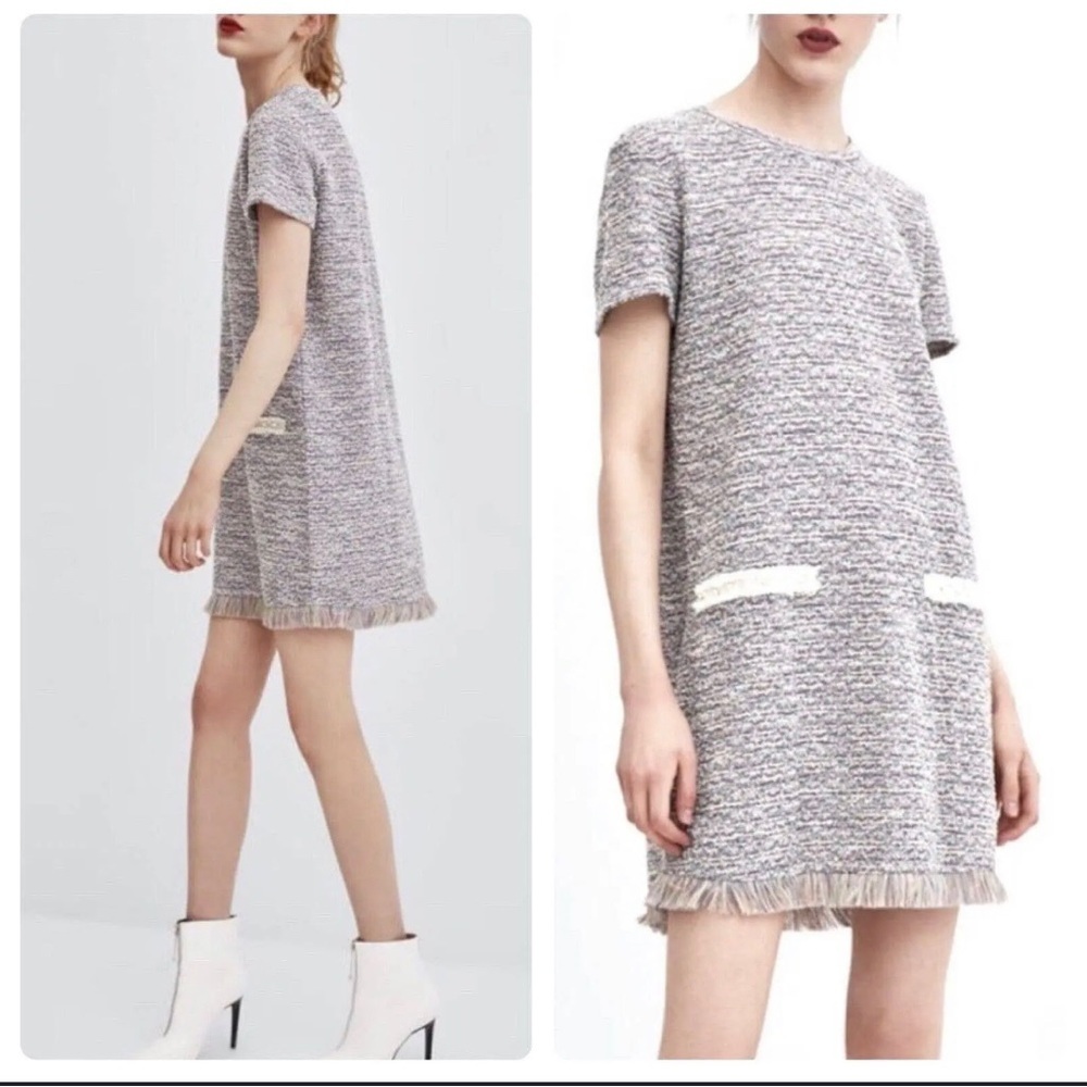 Zara Tweed Rainbow Frill Dress with Pearl‎ Detail